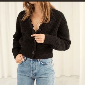 & other stories cropped alpaca wool blend cardigan xs black
